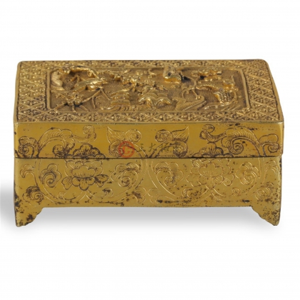 铜鎏金花鸟纹方形香盒